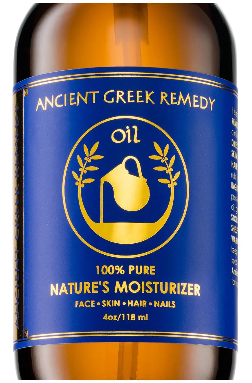 Ancient Greek Remedy Organic Face and Body Oil for Dry Skin, Hair, Hands, Cuticles and Nails Care. Olive, Lavender, Almond, Vitamin E and Grapeseed Oils. Natural Moisturizer for Women, Men 4oz