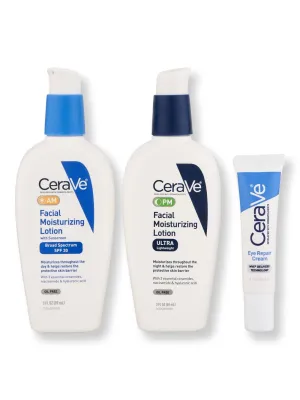 CeraVe Facial Moisturizing Lotion AM 3oz, Facial Moisturizing Lotion PM 3oz, & Eye Repair Cream 0.5oz