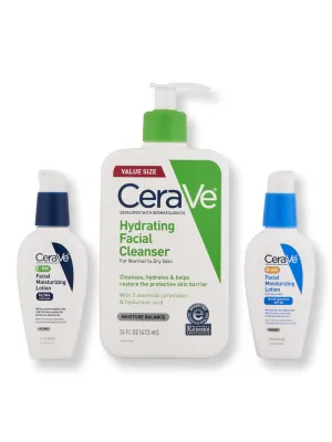 CeraVe Hydrating Cleanser 16oz, Facial Moisturizing Lotion AM 2oz, & Facial Moisturizing Lotion PM 2oz